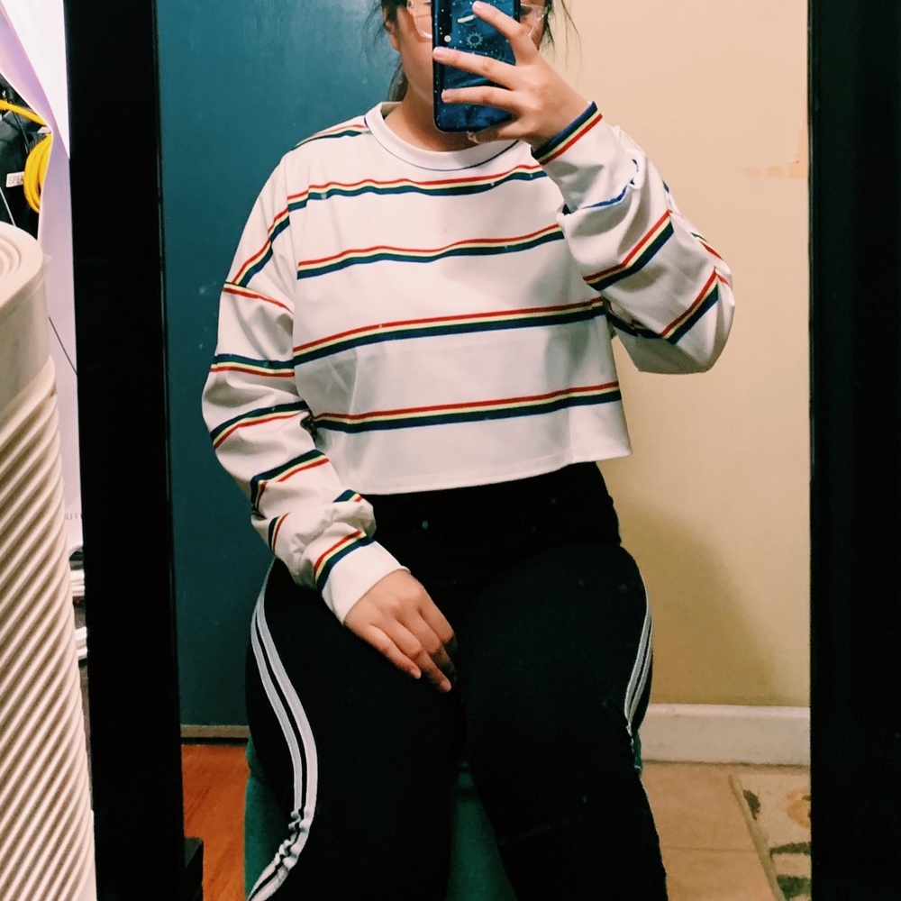 Stripped Cropped Long Sleeve Shirt